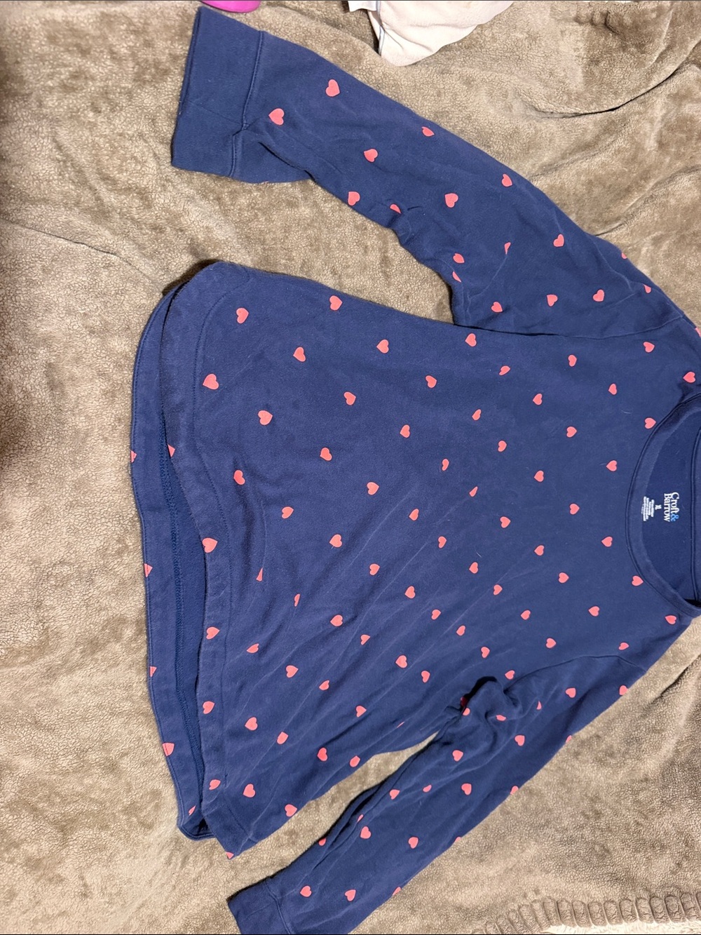 croft & barrow Navy Long Sleeve Tee with Pink Heart Print